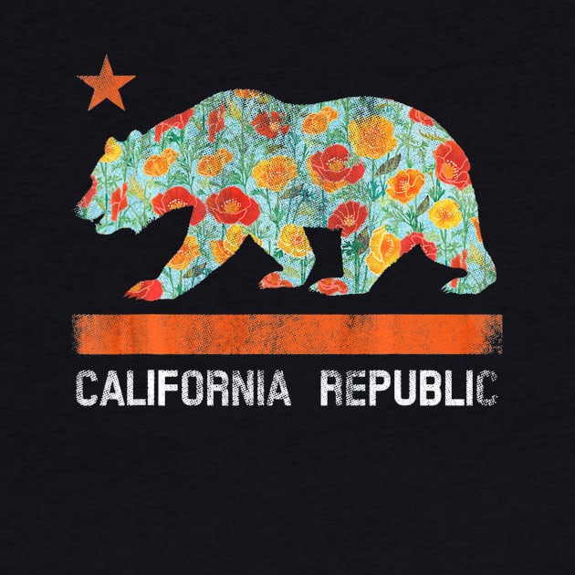 California Republic State Bear Star Poppy Flower LA Cali Tee by schaefersialice